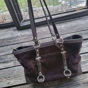 SALE! - Coach Chocolate Brown Suede Bag with Leather Trim and Silver Hardware